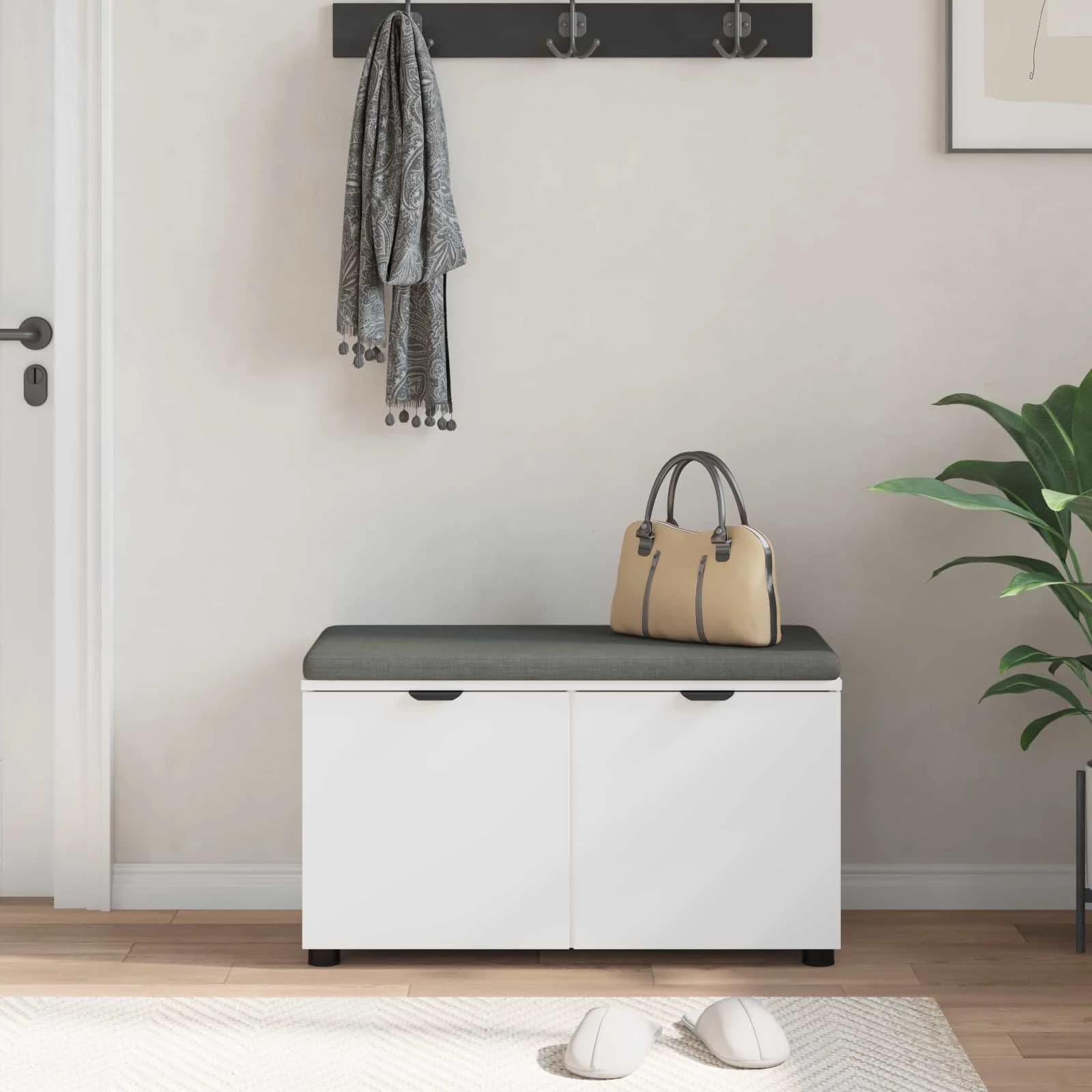 Haldna klop Bela 80 x 38 x 46 cm Oblikovan Les in Tkanina - slika 4
