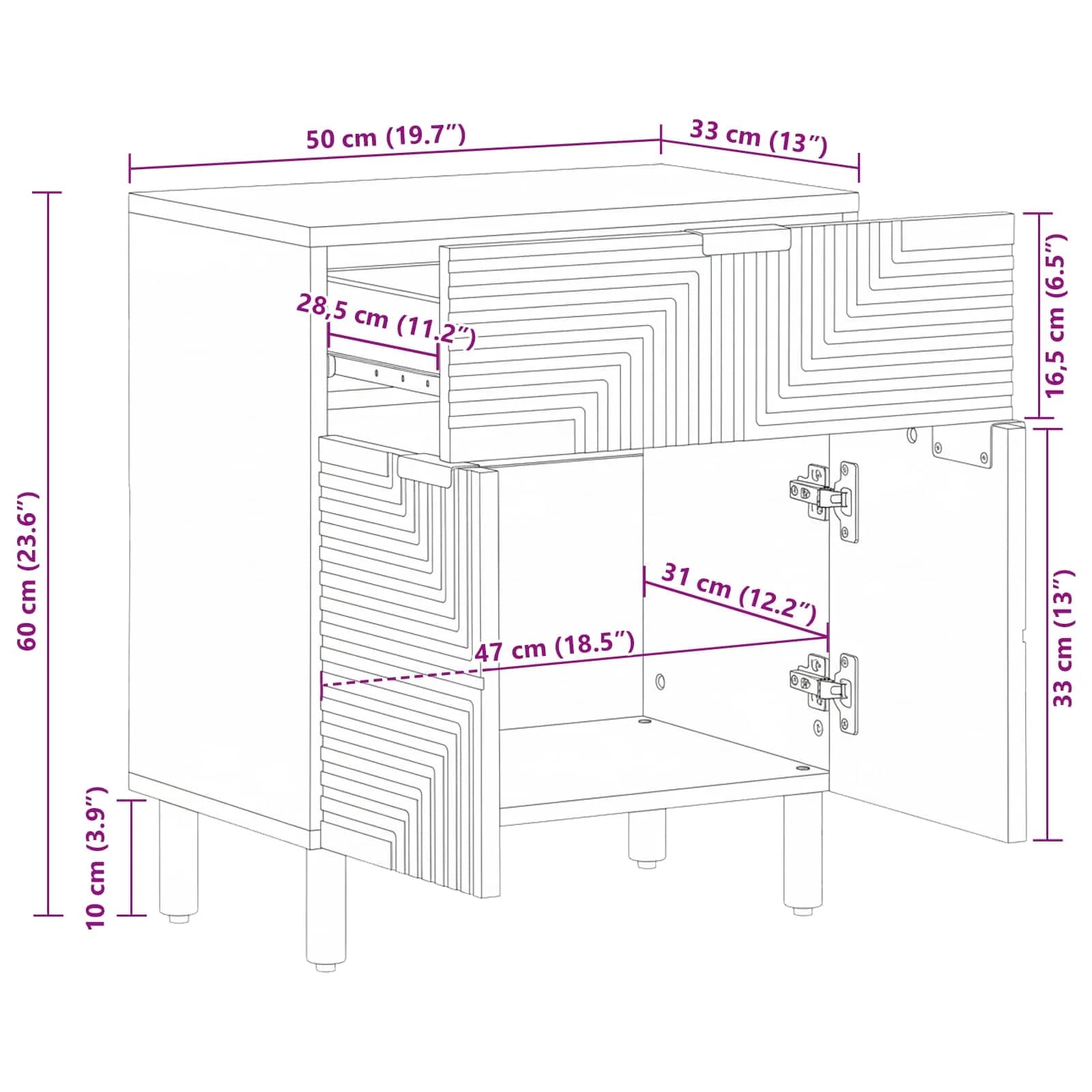 Posteljna omarica Rjava 50 x 33 x 60 cm Masiven les akacije - slika 10