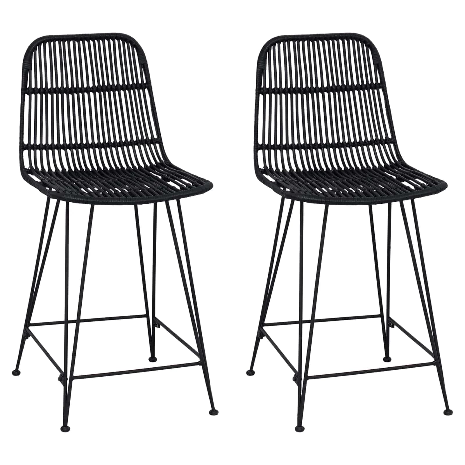 Barski stol 2 kos Črna 44 x 54 x 96 cm Rattan in jeklo - slika 2