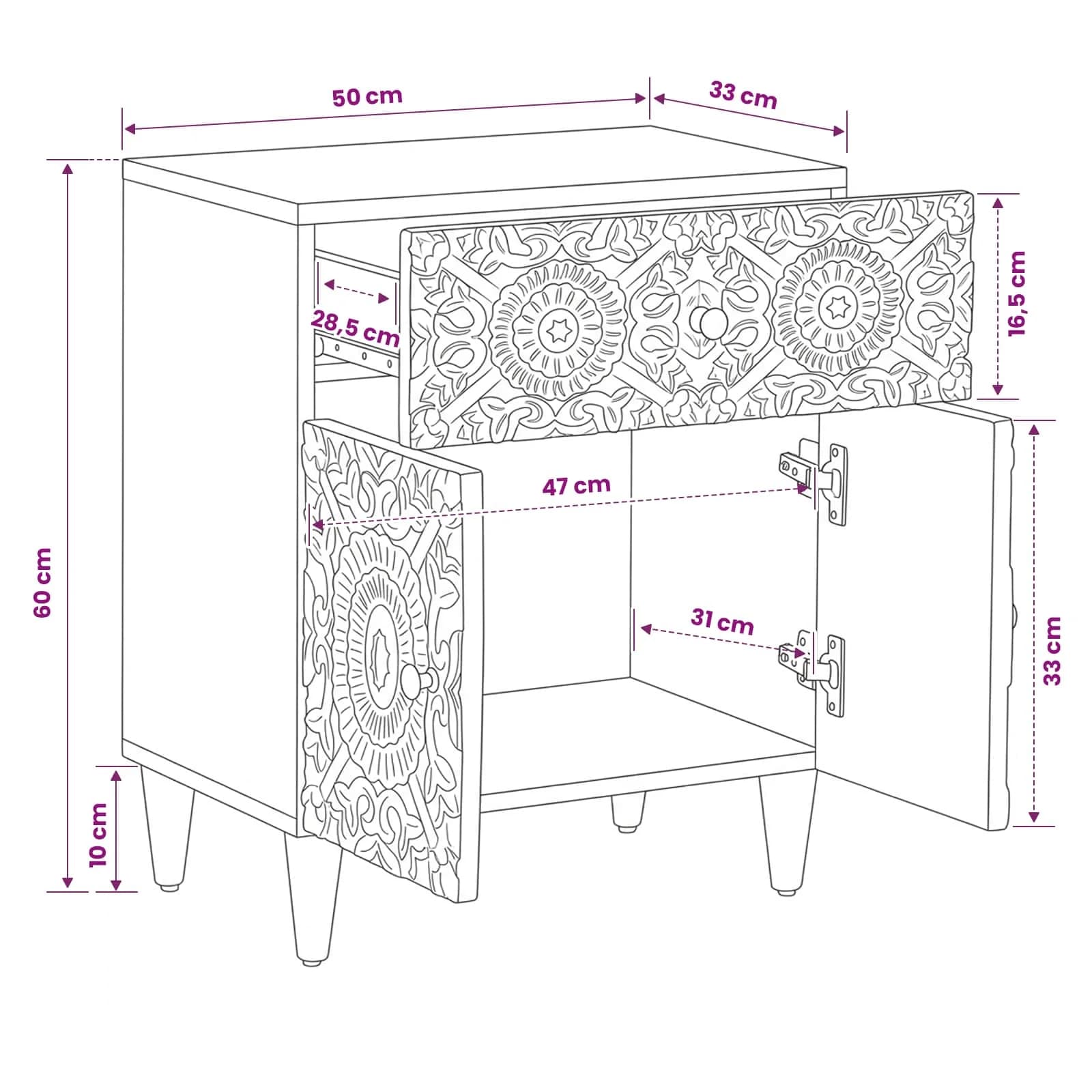 Posteljna omarica Rjava 50 x 33 x 60 cm Masiven les manga - slika 12