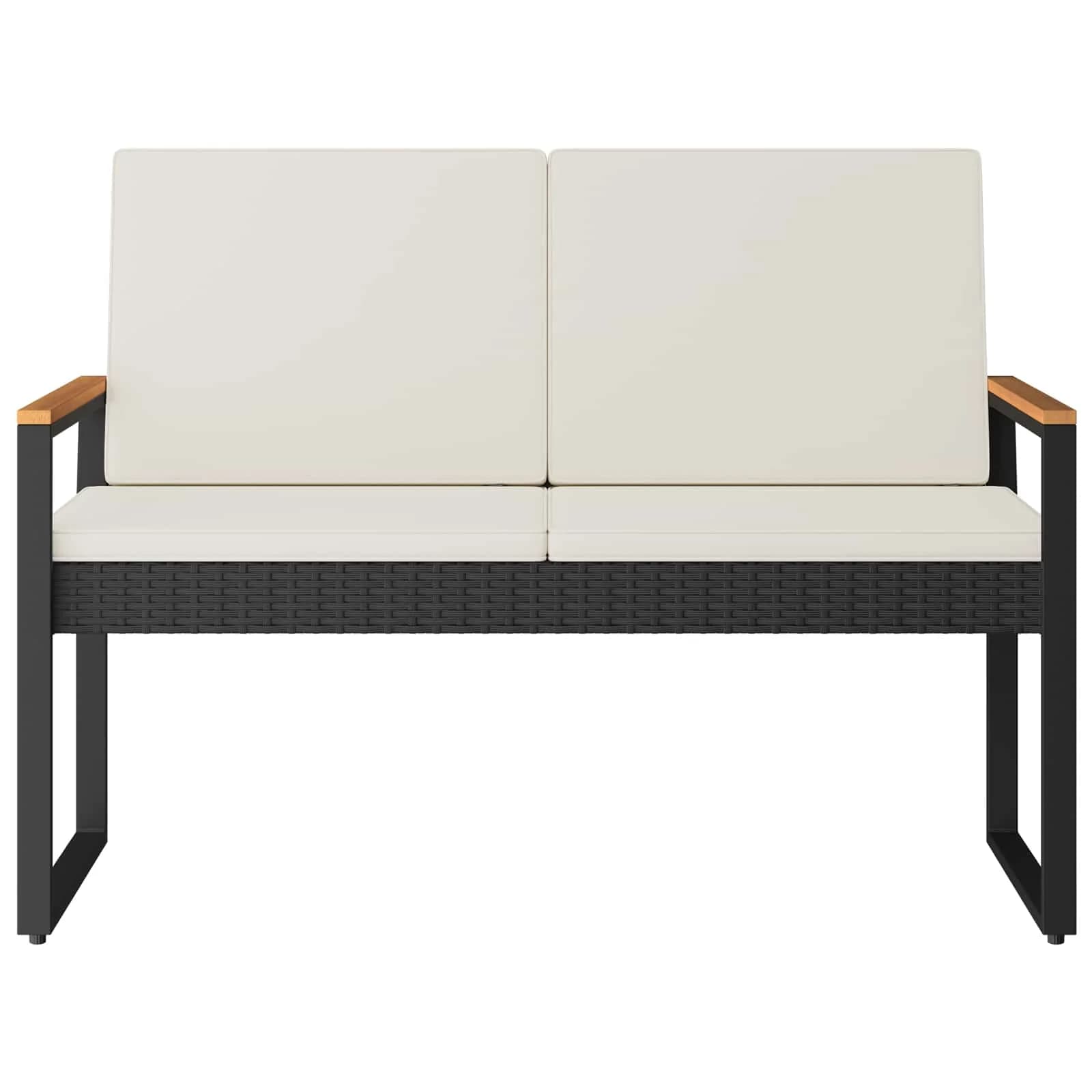 Zunanja klop Črna in krem bela 107 x 61 x 80 cm poli ratan - slika 5