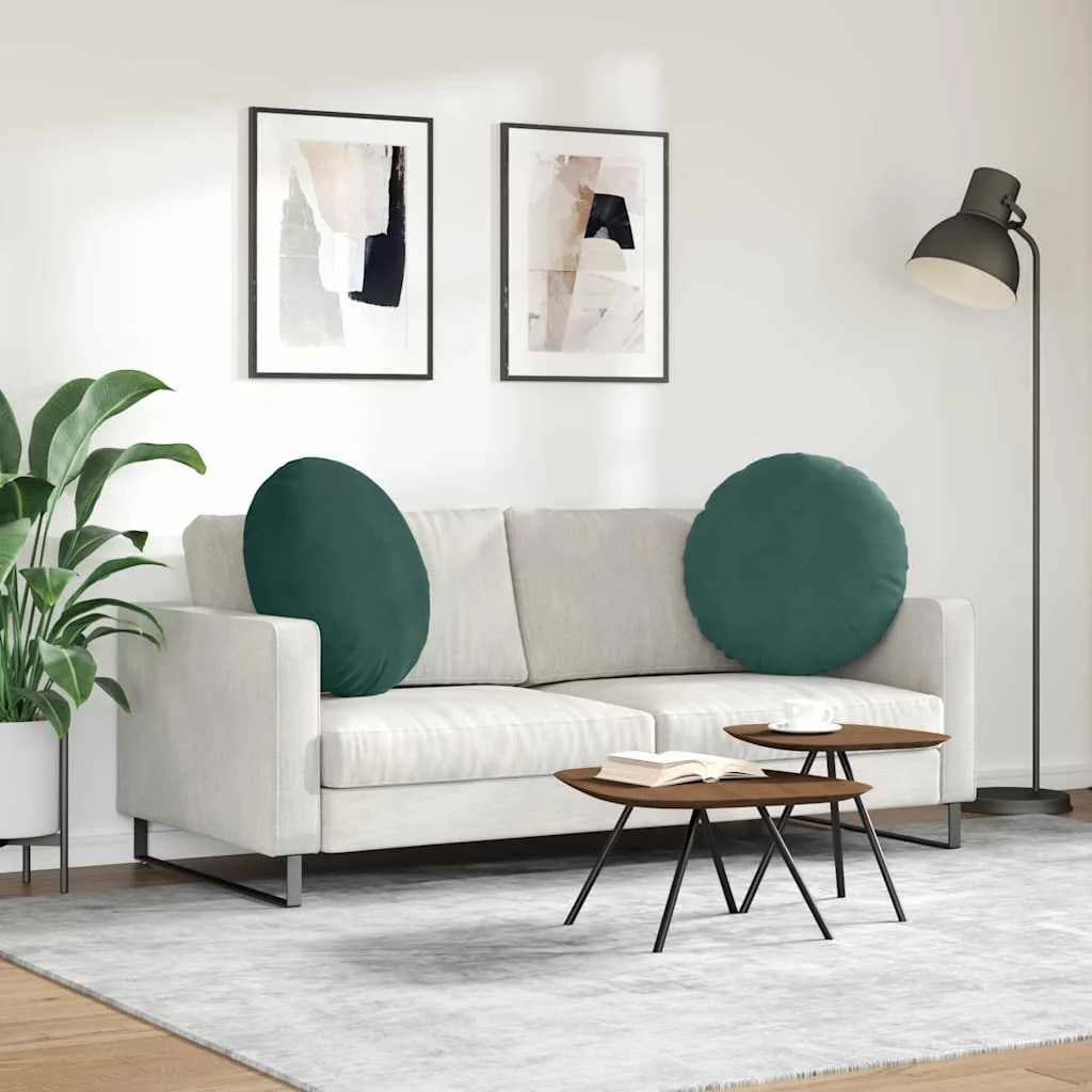 Sedežne blazine 2 kos Žamet Temno zelena Ø 80 x 29 cm - slika 4