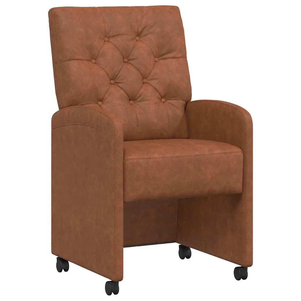 Jedilni stoli s kolesi 2 kos Umetna koža Rjava 58 x 67 x 97 cm - slika 2