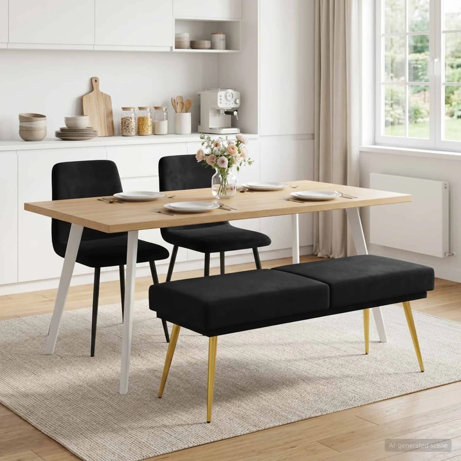Dvojna klop Črna 120 x 45 x 46 cm Žamet - slika 4