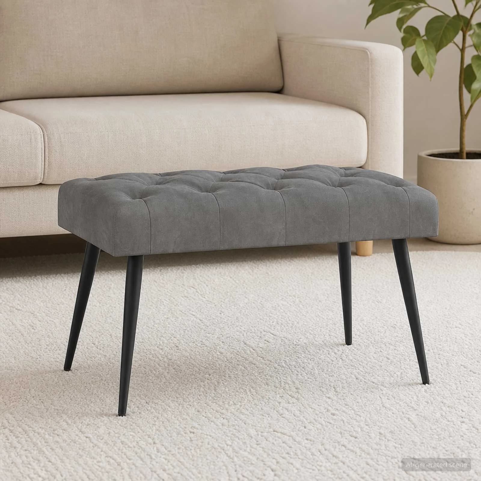 Klop s gumbnim oblazinjenjem Temno siva 80 x 40 x 46 cm Žamet - slika 3