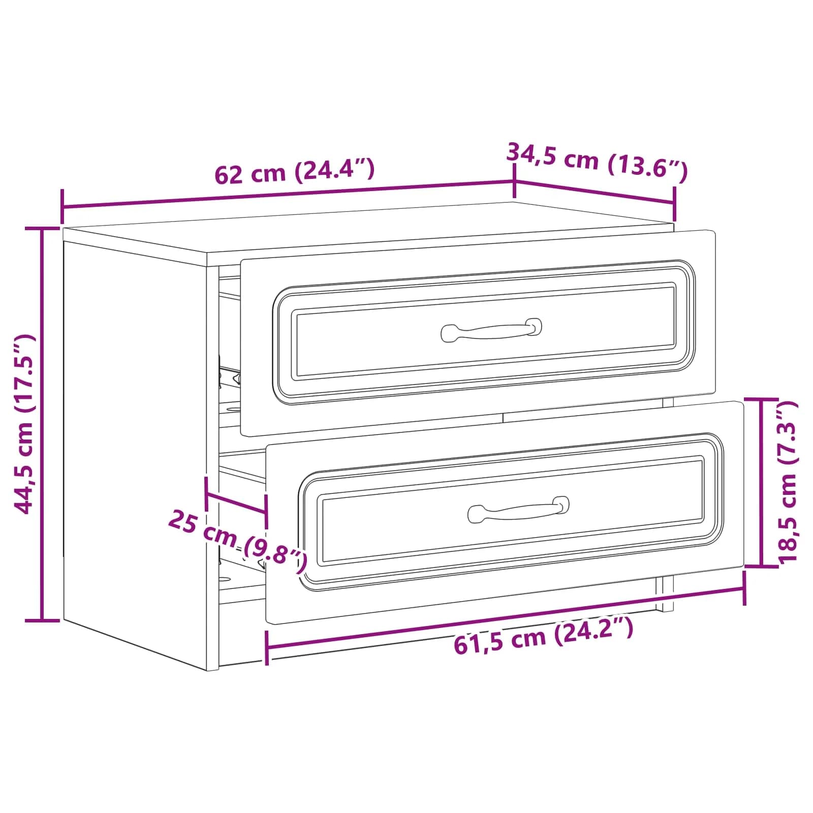 Nočna omarica Sonoma hrast 62 x 34,5 x 44,5 cm Inženirski les - slika 10