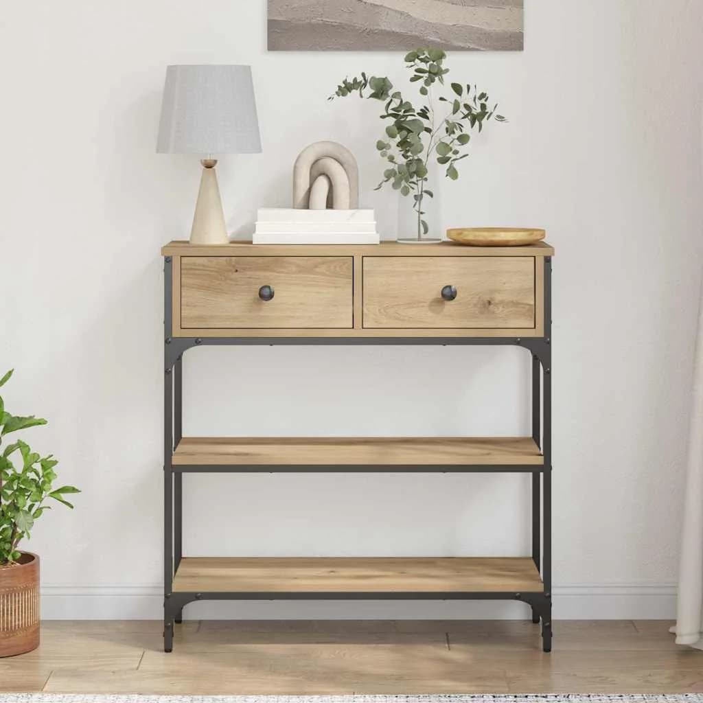 Konzolna miza Umetni hrast 72,5 x 25 x 75 cm Konstruiran les - slika 4