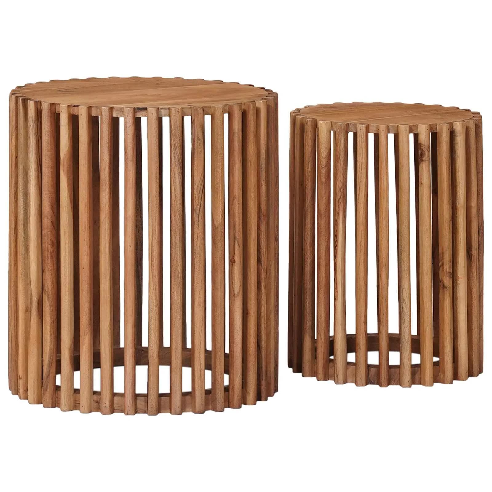 Ročno izdelan set stranskih miz 2 kos Teak rjava - slika 2