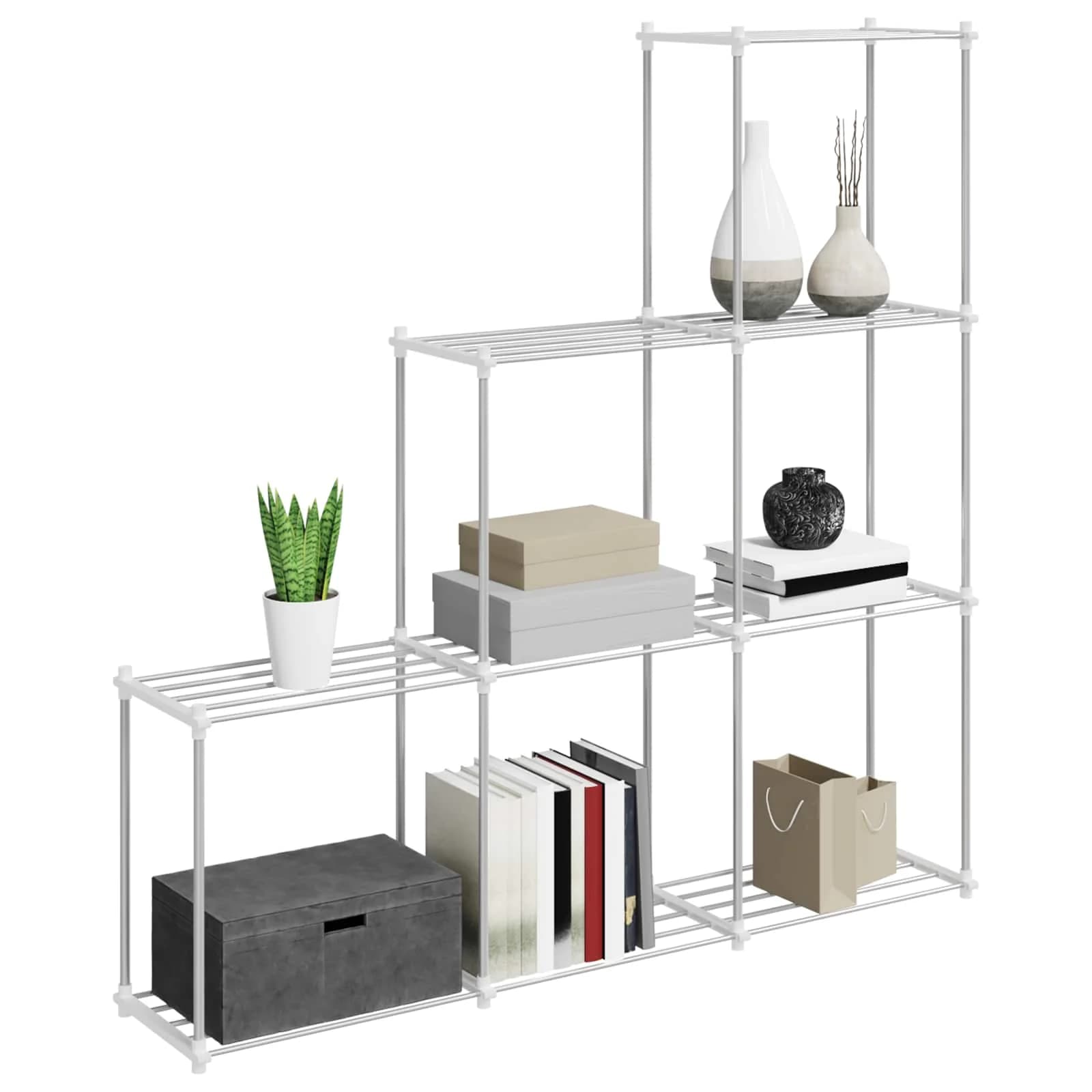 Tubular Shelf s shranjevanjem Bela 129 x 27 x 132 cm Aluminij - slika 3