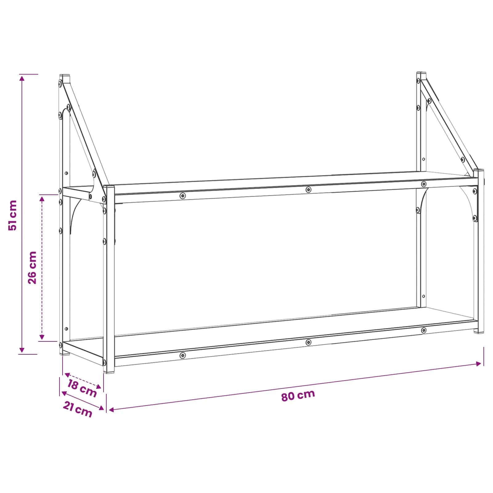 Stenska polica Montaža za steno Črni hrast 80 x 21 x 51 cm - slika 6