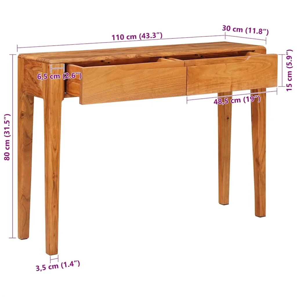 Konzolna miza Rjava 110 x 30 x 80 cm Masiven les akacije - slika 12