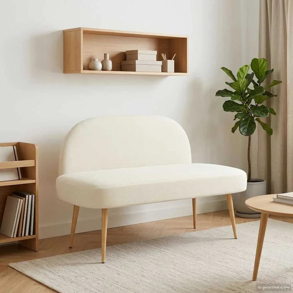 Oblazinjena klop z naslonom Krem 110 x 60 x 76 cm