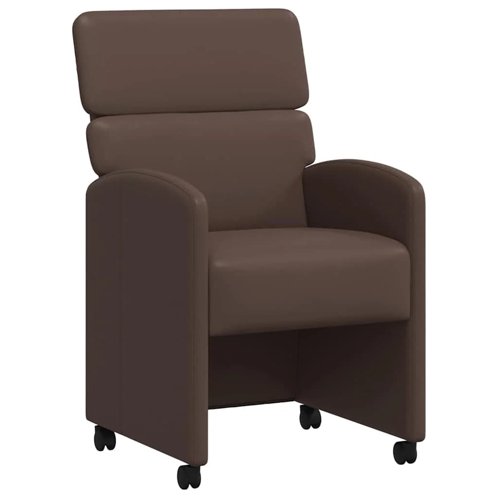 Jedilni stoli s kolesi 2 kos Umetna koža Rjava 58 x 65 x 98 cm - slika 2