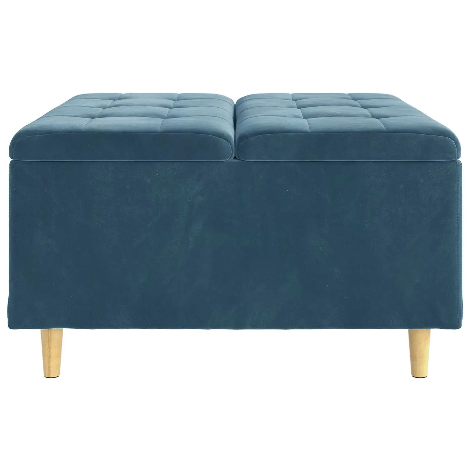 Shranjevalna tabureta z blazino Modra 80 x 80 x 45 cm Žamet - slika 5