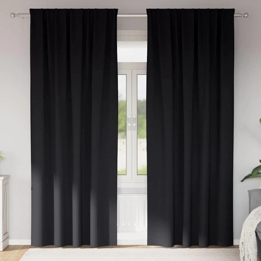 Zavese za zatemnitev z obroči 2 kos Črna 260 x 140 cm Poliester