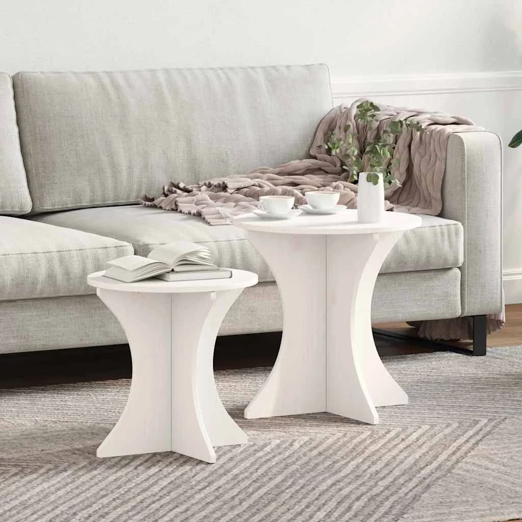 Klubska miza 2 kos Bela 46 x 46 x 47 cm Trdna borovina
