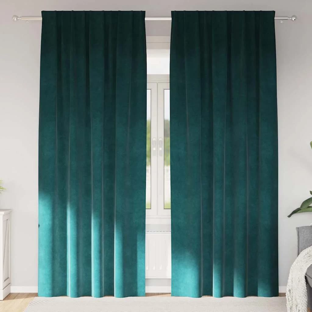 Zatemnitvene zavese 2 kos Temno zelena 140 x 245 cm Žamet
