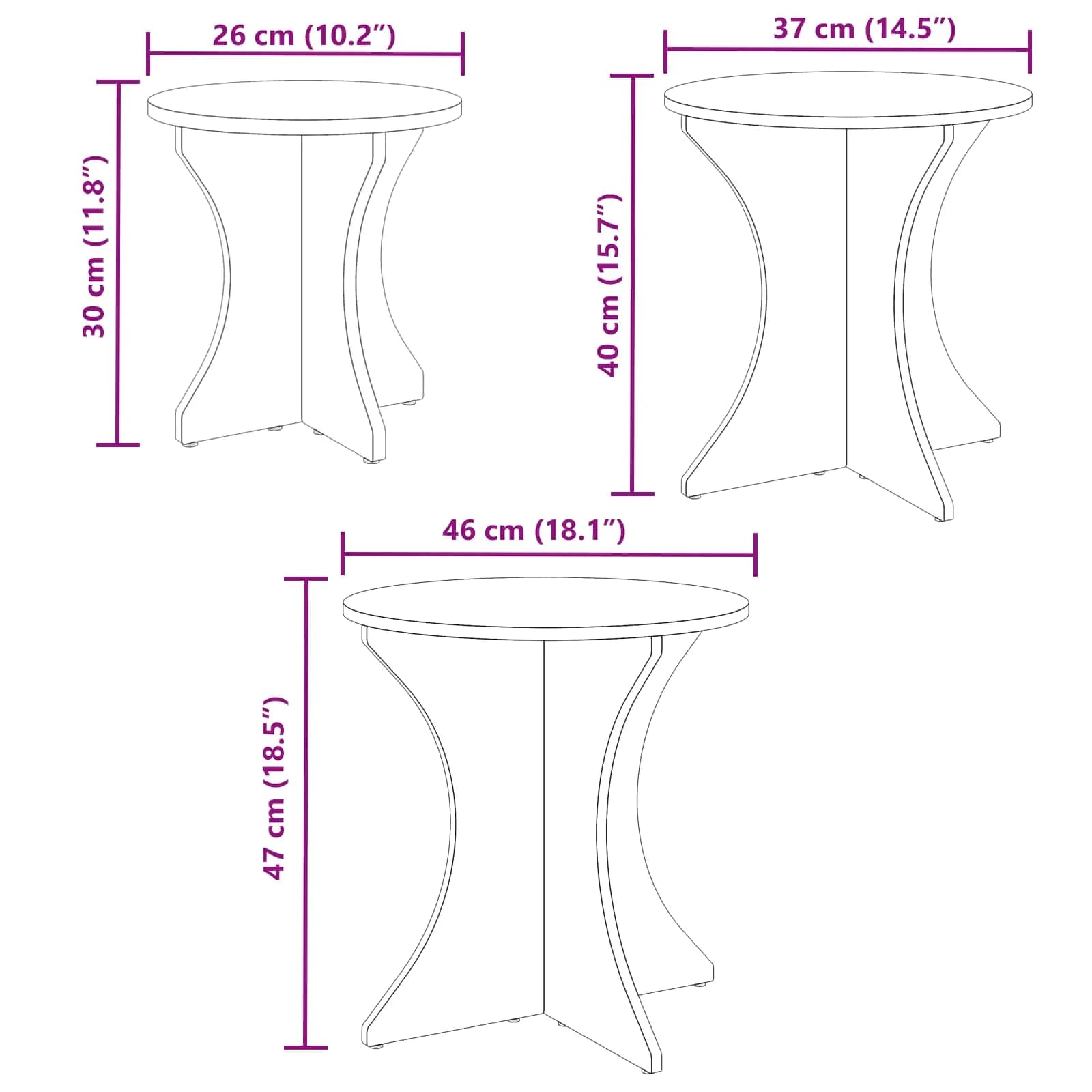 Klubska miza 3 kos Bela 46 x 46 x 47 cm - slika 4