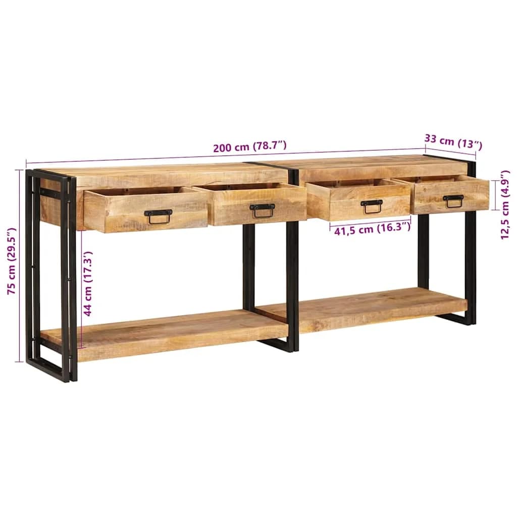 Konzolne mizice 2 kos Rjava 200 x 33 x 75 cm Masiven les manga - slika 12