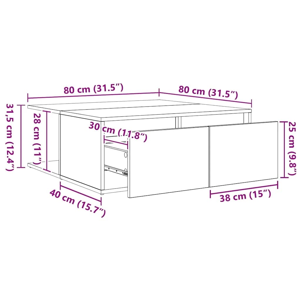 Klubska miza Stari les 80 x 80 x 31 cm Inženirski les - slika 11