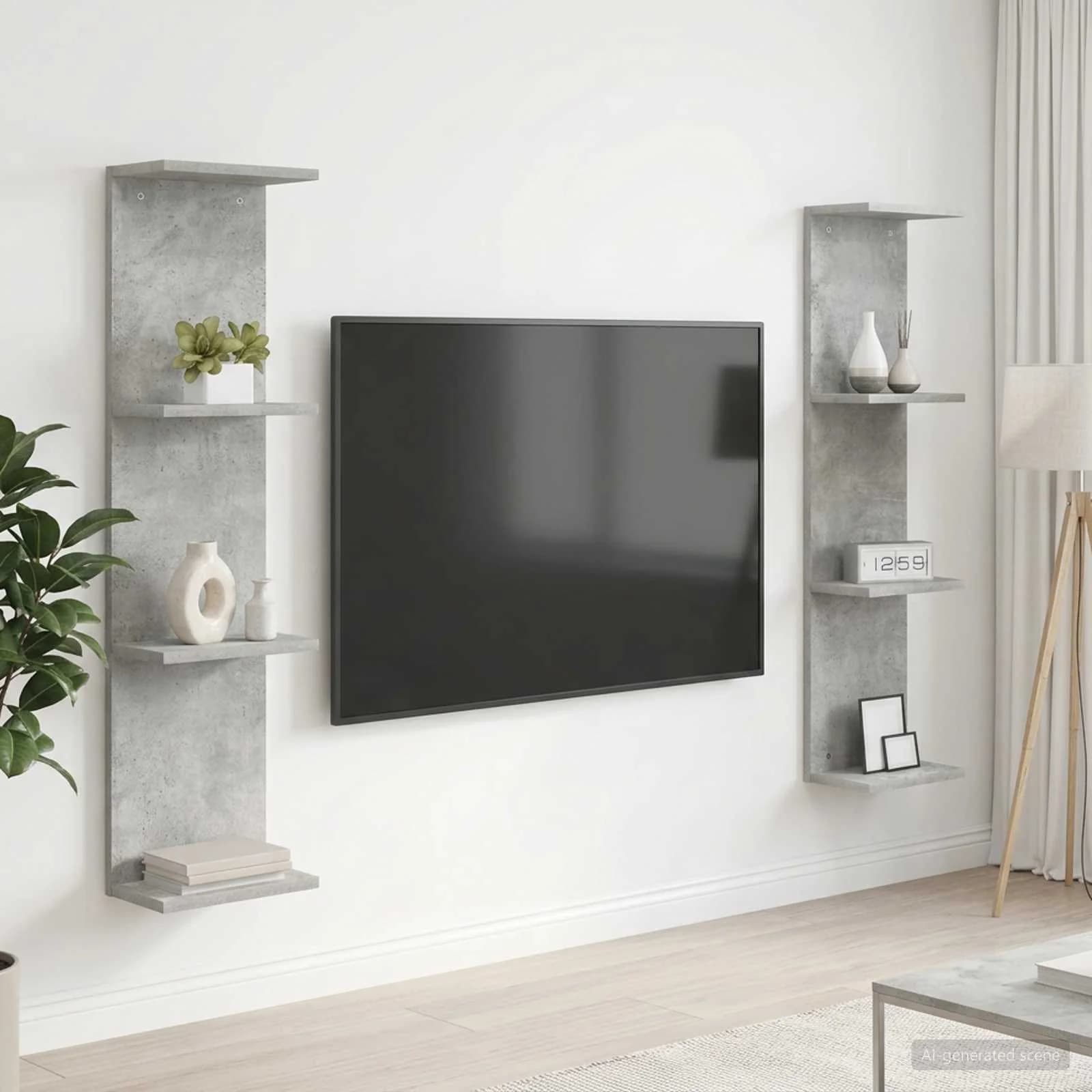 Stenska polica 2 kos Betonsko siva 25 x 15 x 100 cm