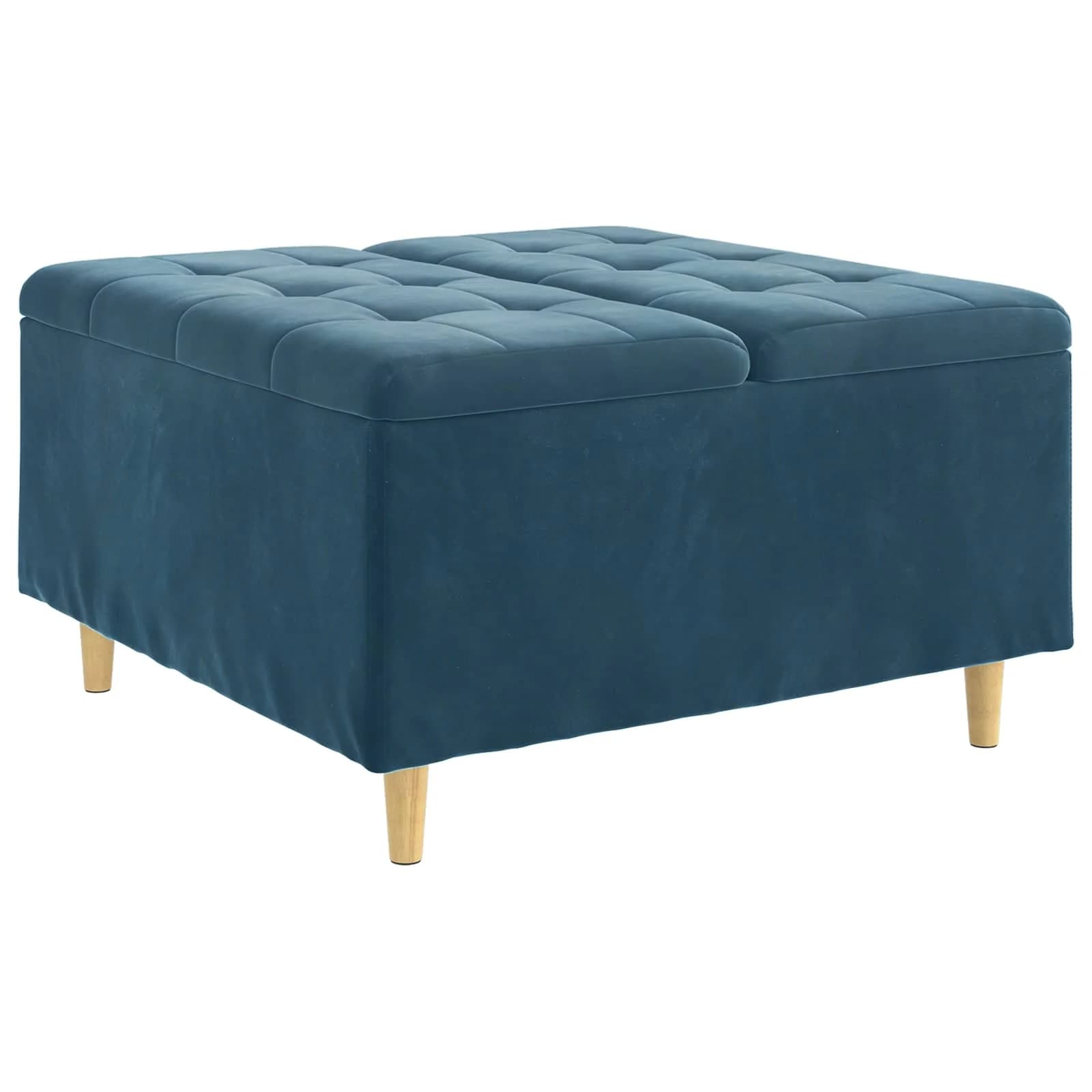 Shranjevalna tabureta z blazino Modra 80 x 80 x 45 cm Žamet - slika 2