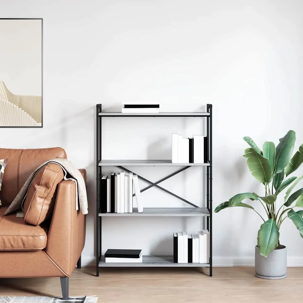 Knjižna polica 80 x 30 x 120 cm Inženirski les Siva sonoma - slika 4