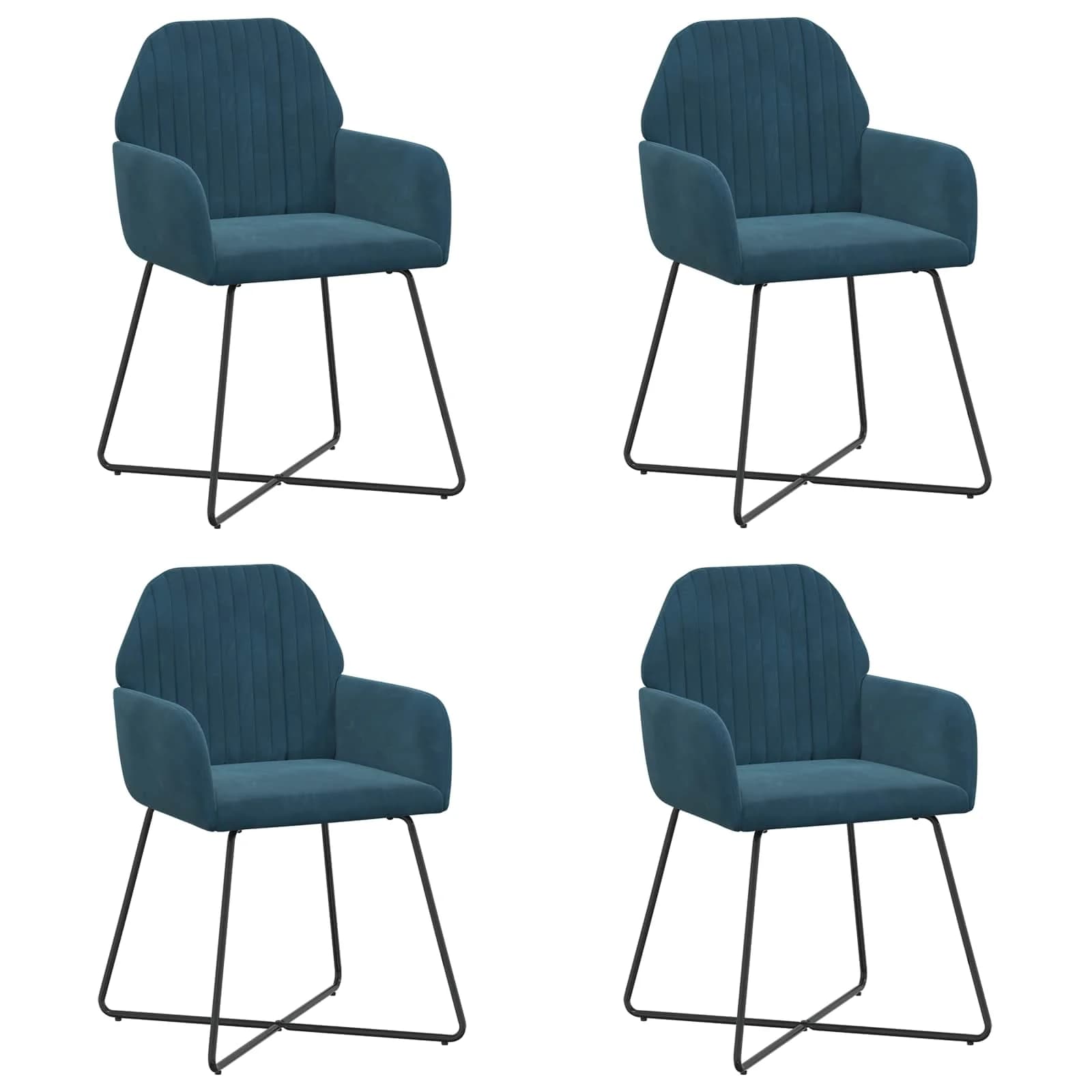 Jedilni stoli 4 kos Žamet Modra 55 x 50 x 84 cm - slika 2