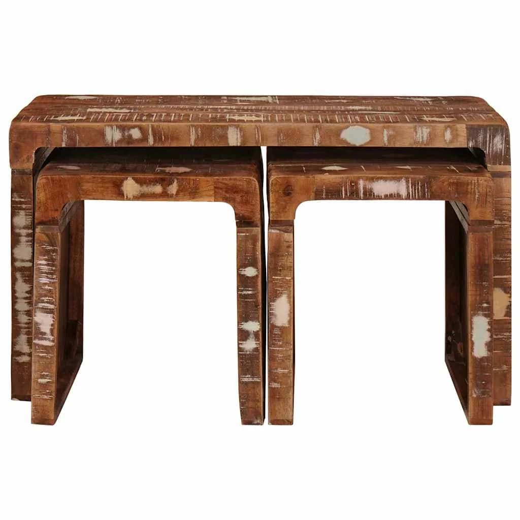Nesting miza 3 kos Rjava 82 x 40 x 46 cm Trdna obnovljena les - slika 4