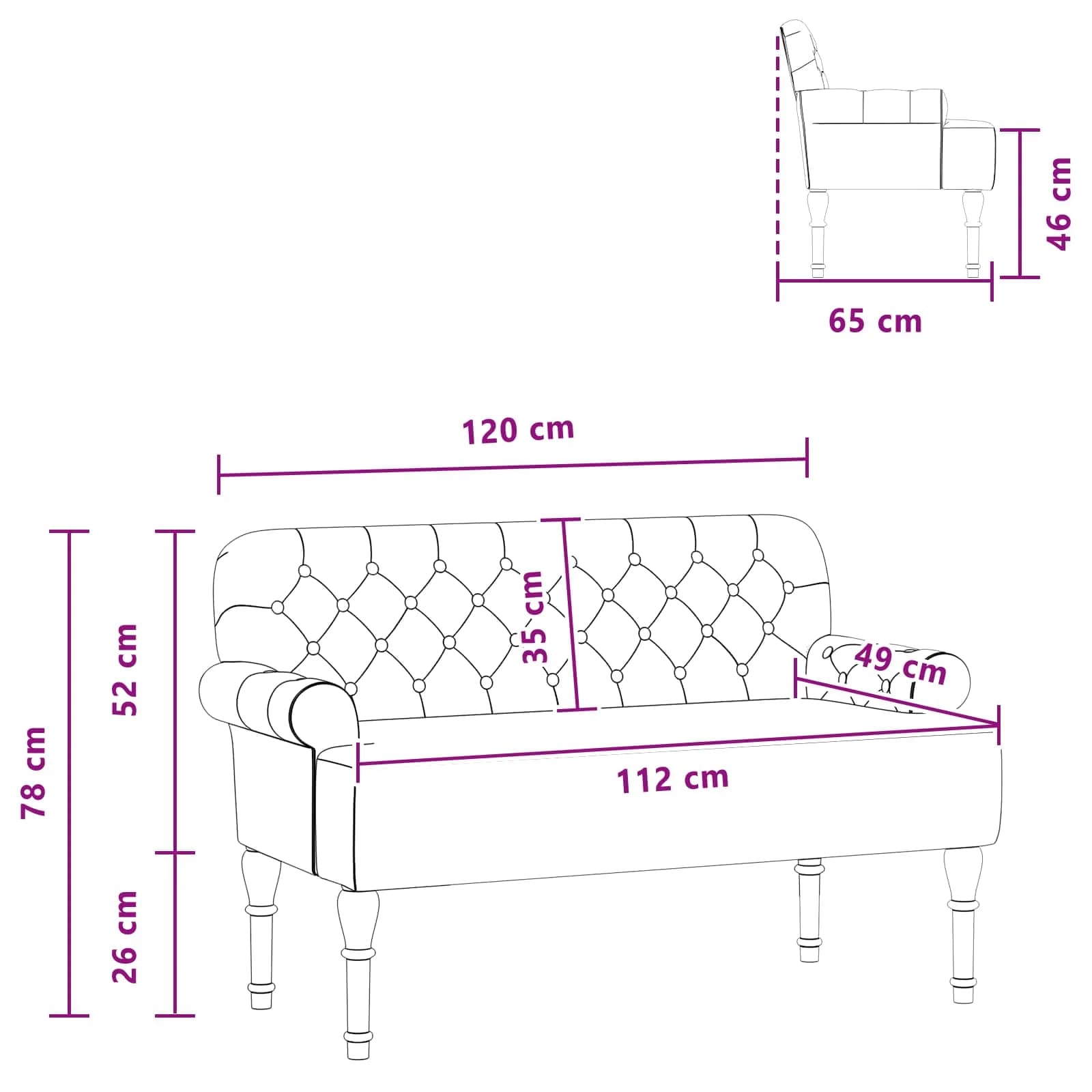 Dvojnica s gumbi Temno siva 120 x 65 x 78 cm Umetno nubuk usnje - slika 10