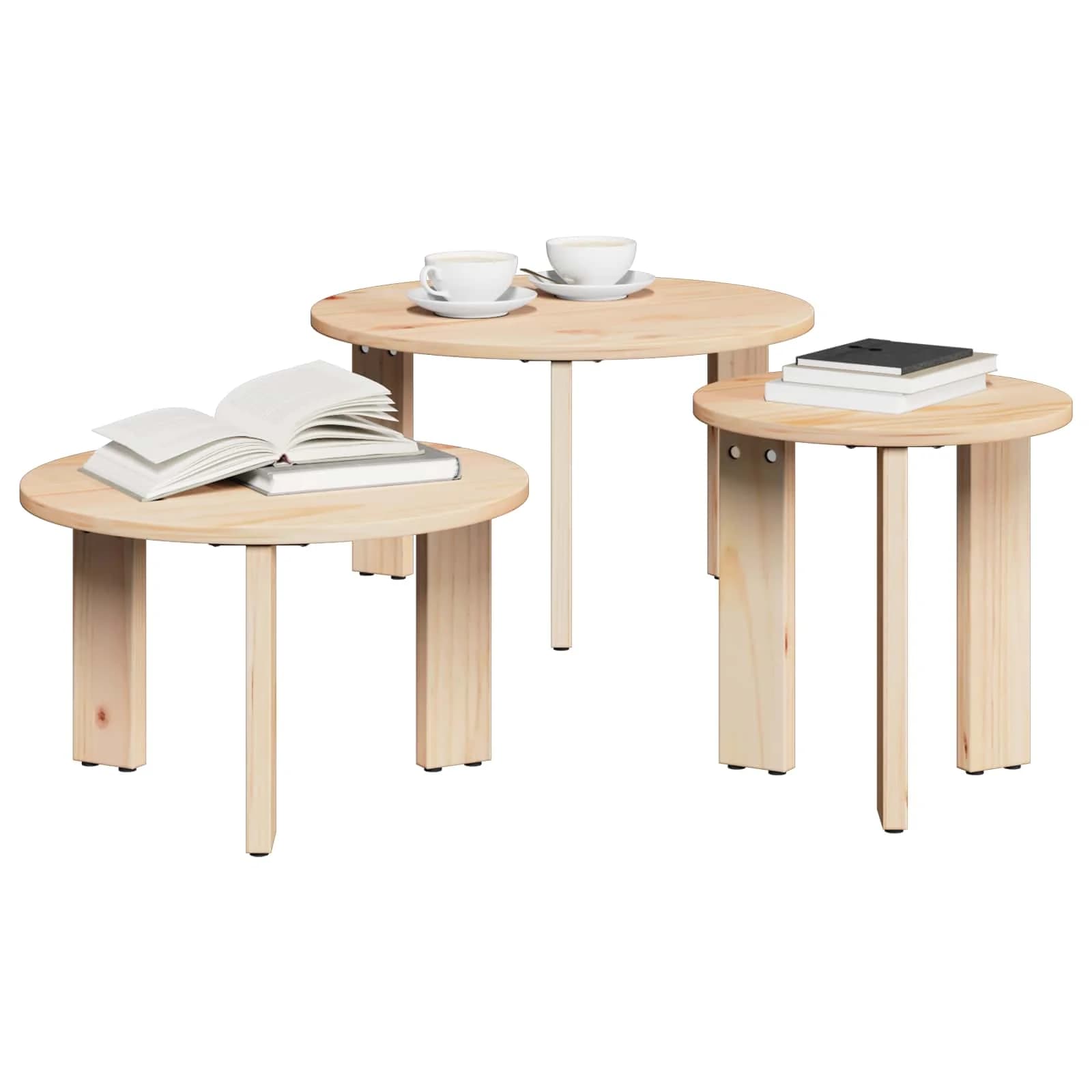 Klubska miza 3 kos Naravna 47,5 x 47,5 x 27 cm Trdna borovina - slika 2