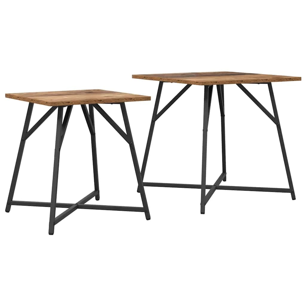 Komplet stranskih mizic 2 kos Staro les in črna 50 x 50 x 50 cm - slika 2