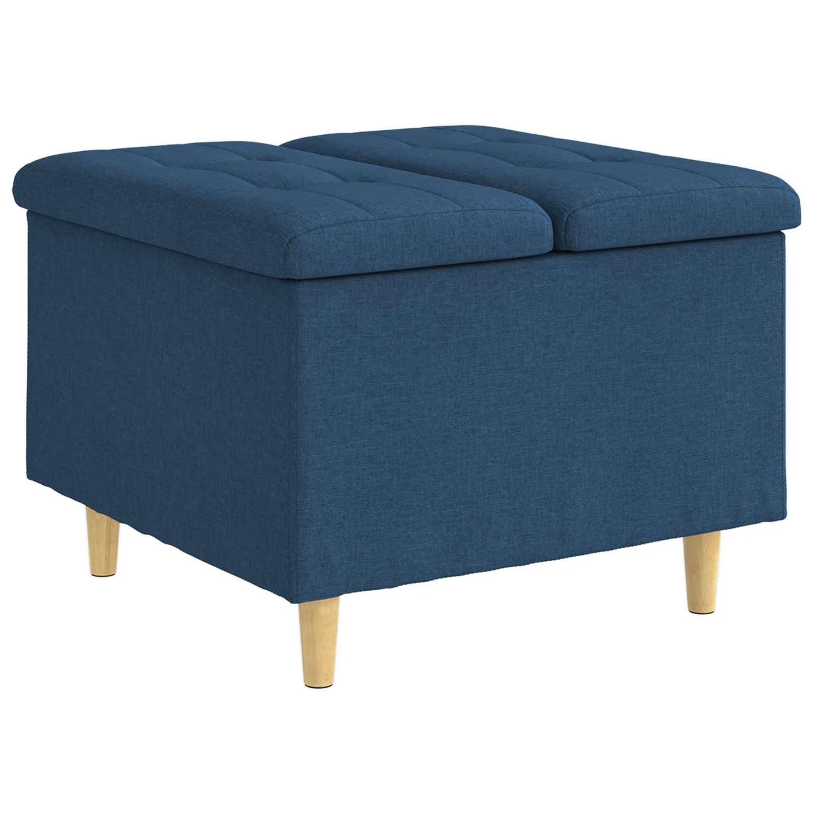 Shranjevalna tabureta z blazino Modra 60 x 60 x 45 cm blago - slika 2