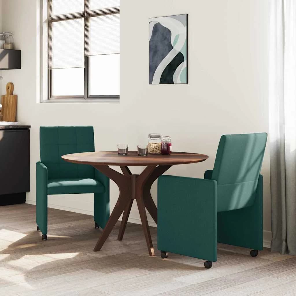 Jedilni stoli s kolesi 2 kos blago Temno zelena 58 x 65 x 94 cm - slika 3