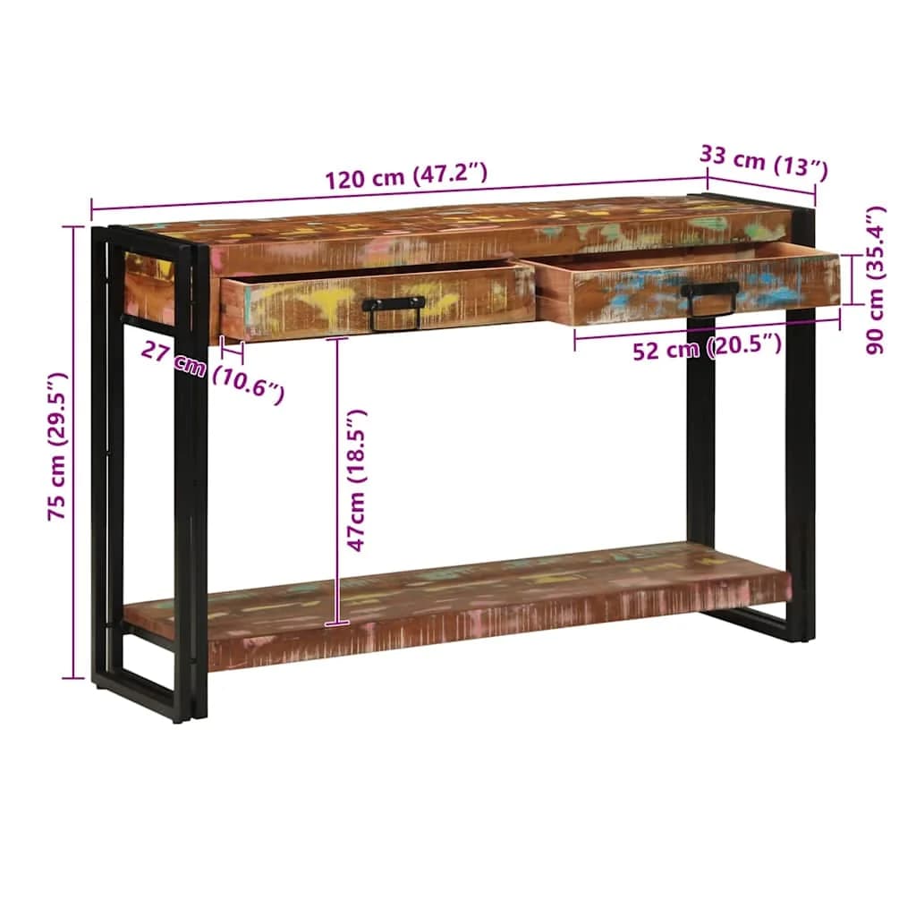 Konzolna miza večbarvno 120 x 33 x 75 cm Trdna obnovljena les - slika 12