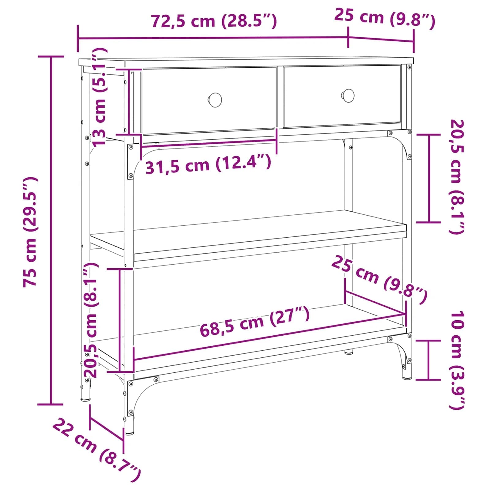 Konzolna miza Star les 72,5 x 25 x 75 cm Konstruiran les - slika 12