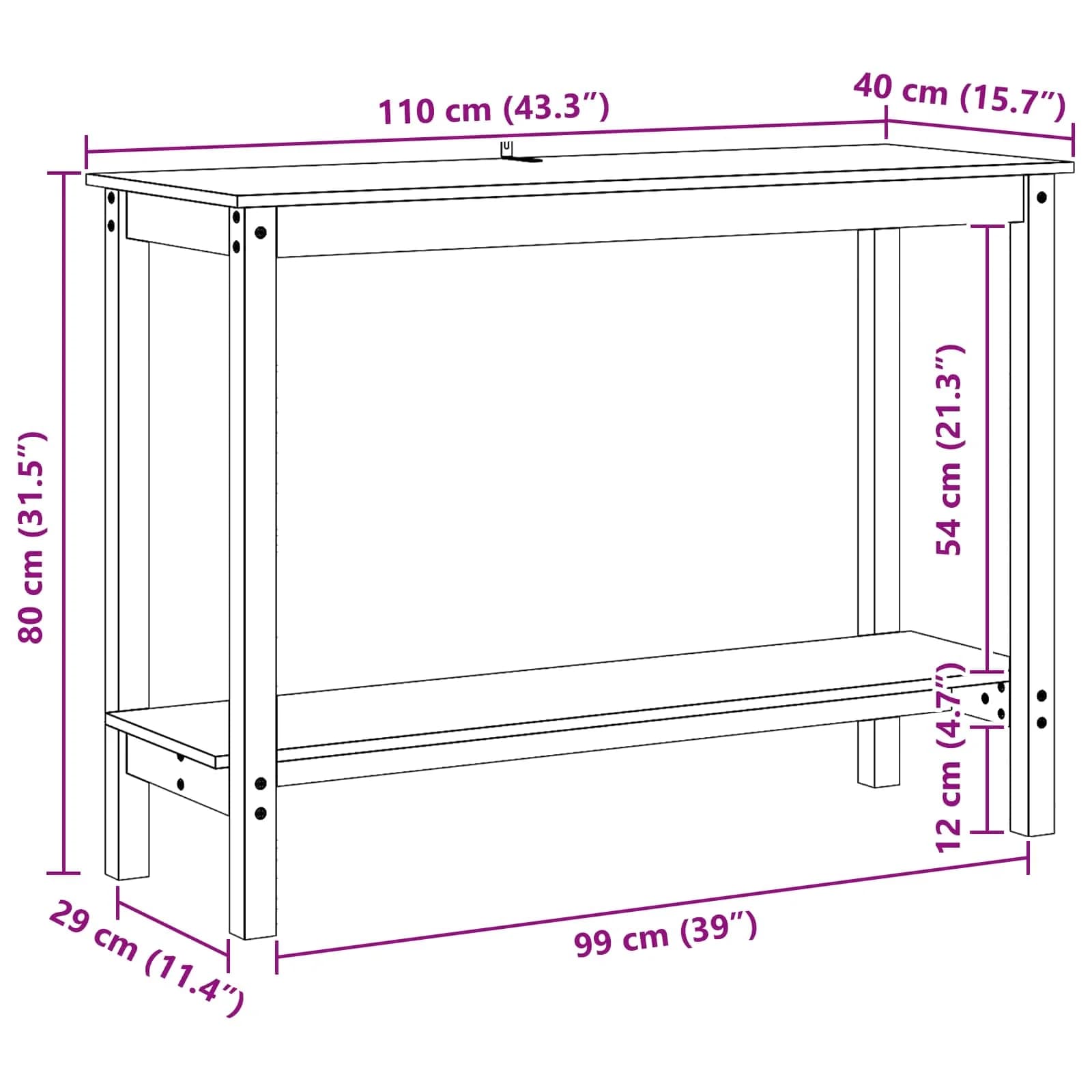 Konzolna miza Voskan Rjava 110 x 40 x 80 cm Masivna borovina - slika 7