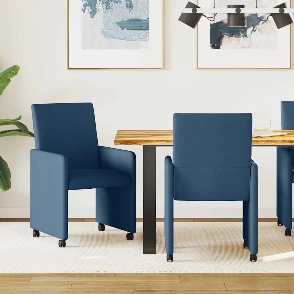 Jedilni stoli s kolesi 2 kos blago Modra 57 x 66 x 94 cm