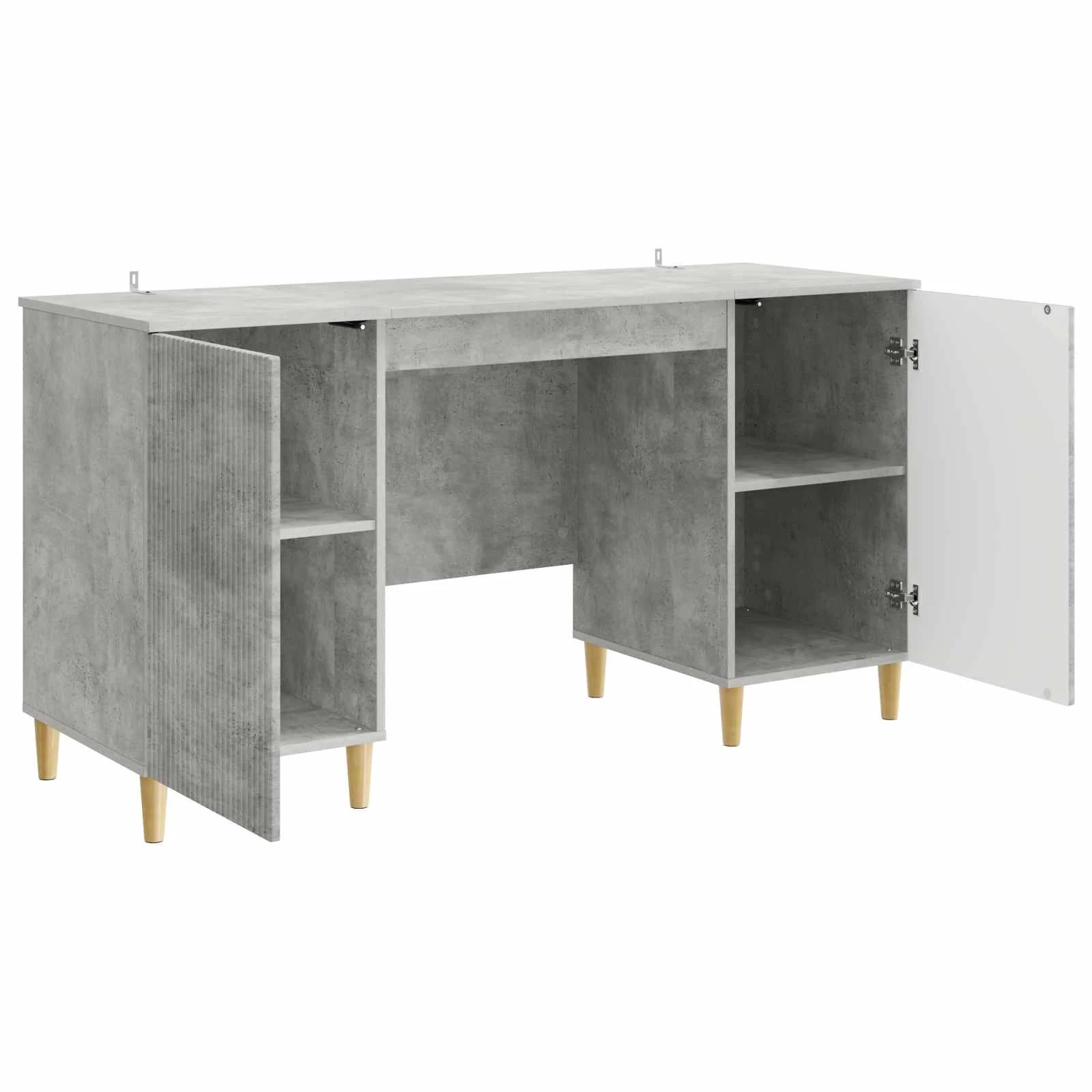 Miza s polico Betonsko siva 142,5 x 50 x 75 cm Inženirski les - slika 4