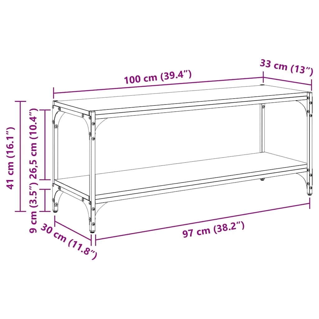 TV omarica 2 nivojev 100x33x41cm Inženirski les in železo - slika 12