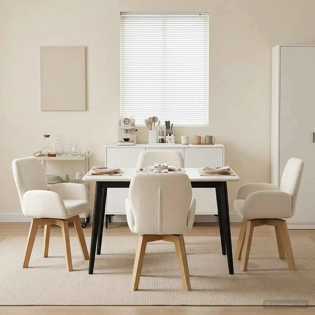 Vrtilne jedilne stole 4 kos Bouclé Krem 54 x 58 x 87 cm