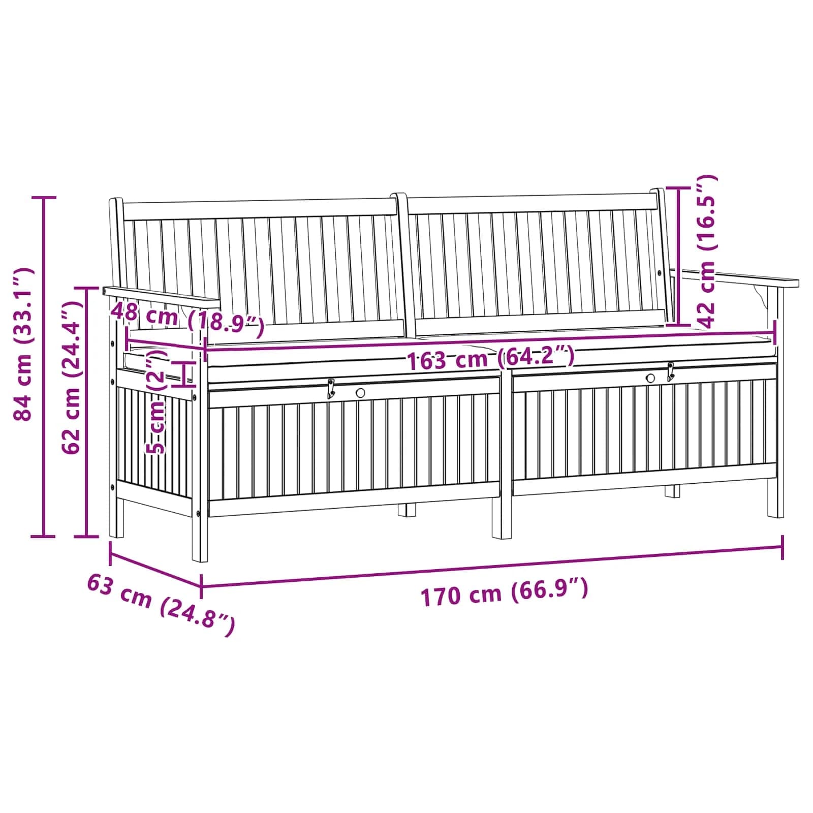 Klop s prostorom za shranjevanje 2 -Seater 170 x 63 x 84 cm - slika 8