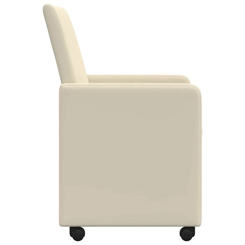 Jedilni stoli s kolesi 2 kos Umetna koža krema 57 x 66 x 94 cm - slika 5