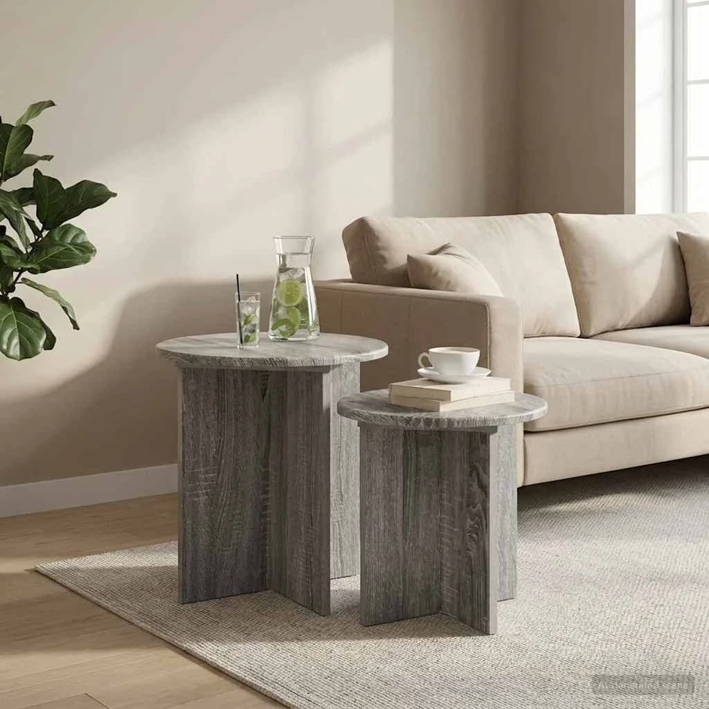 Komplet stranskih mizic 2 kos Siva Sonoma Ø 45 x 45 cm