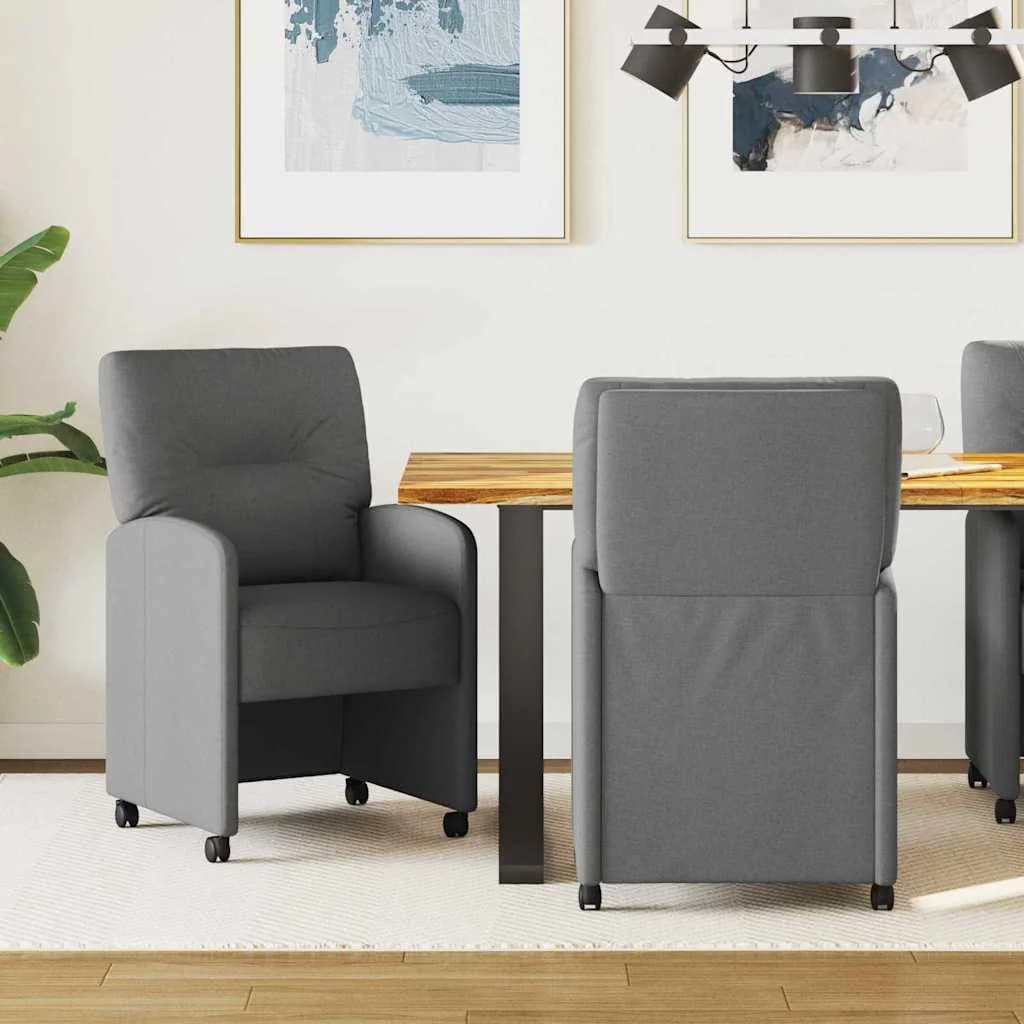 Jedilni stoli s kolesi 2 kos blago Temno siva 57 x 67 x 95 cm