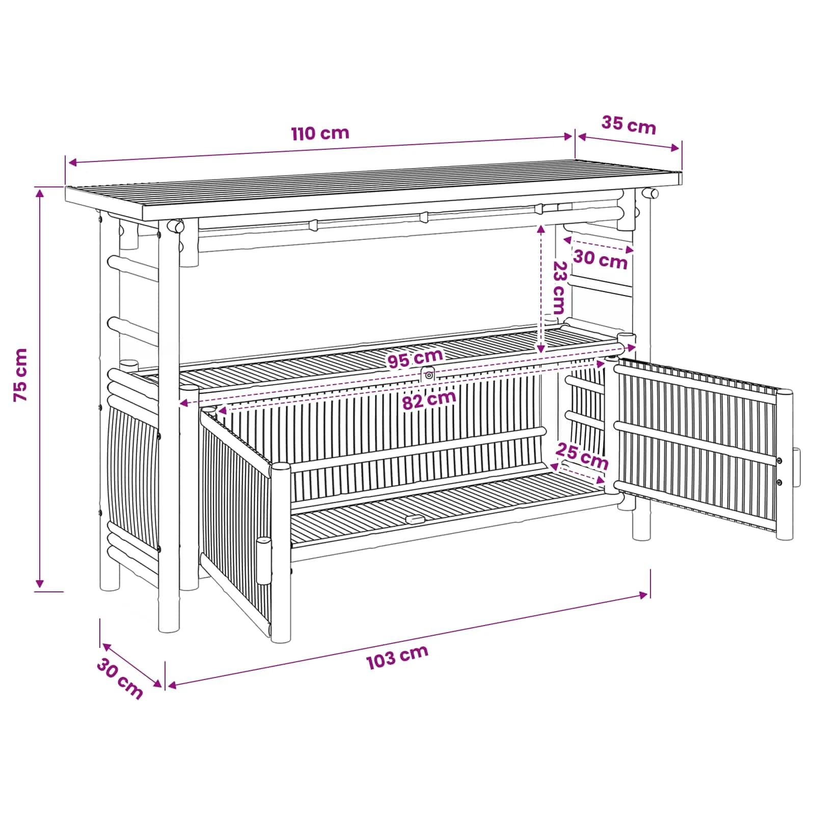 Konzolna miza s polico z vrati Naravna 110 x 35 x 75 cm Bambus - slika 8