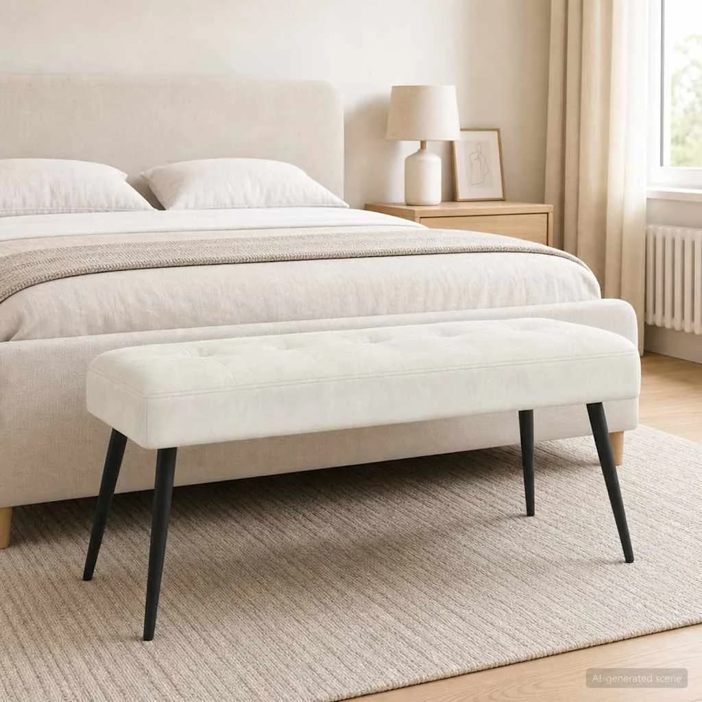 Klop s gumbnim oblazinjenjem Krem 110 x 40 x 46 cm Žamet - slika 4