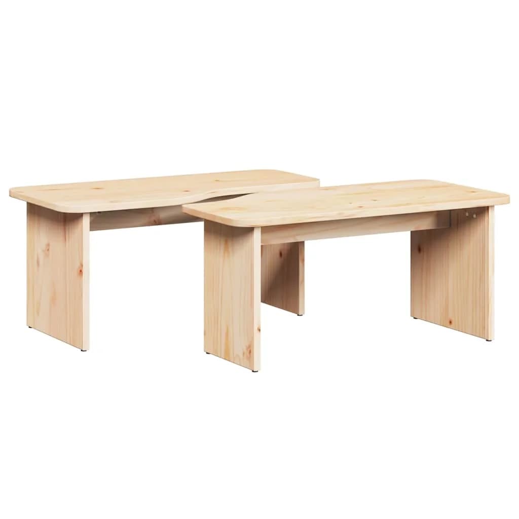 Klubska miza 2 kos Naravna 100 x 69 x 35,5 cm Trdna borovina - slika 2
