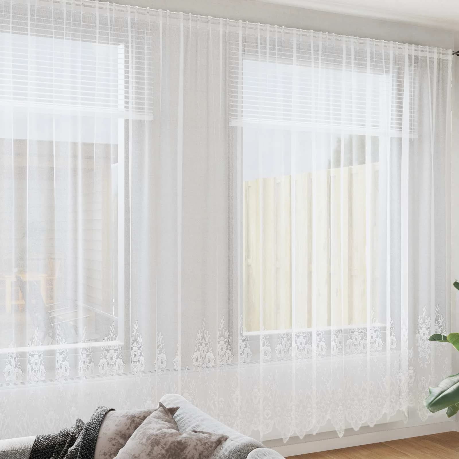 Čipkasta Zavesa z zavesami Bela 300 x 900 cm Poliester