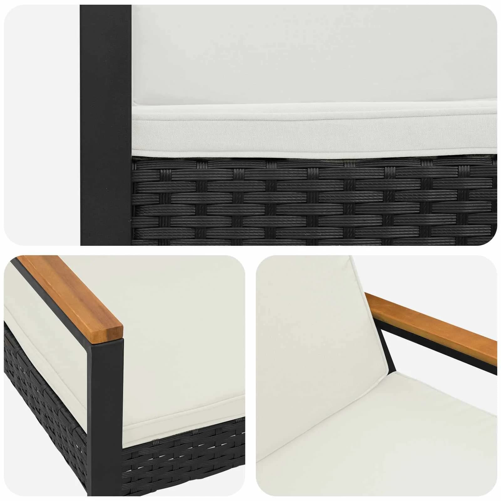 Zunanja klop Črna in krem bela 107 x 61 x 80 cm poli ratan - slika 8